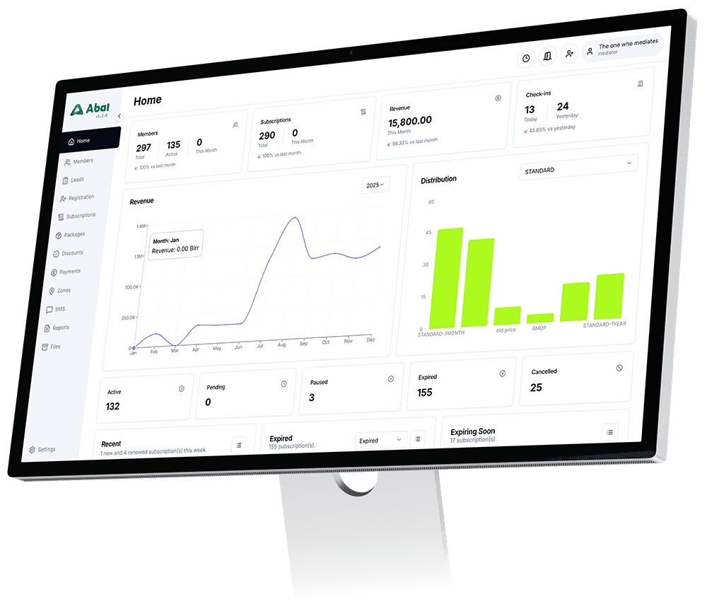 Abal gym management dashboard - member tracking and payments