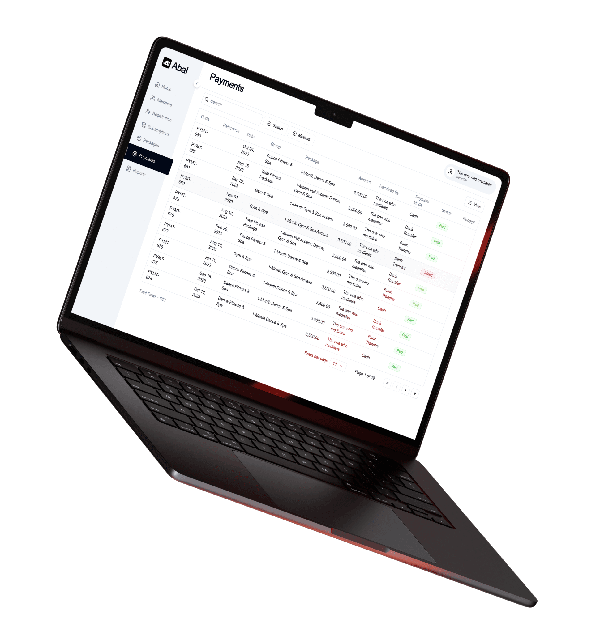 Abal gym management software interface showing access control